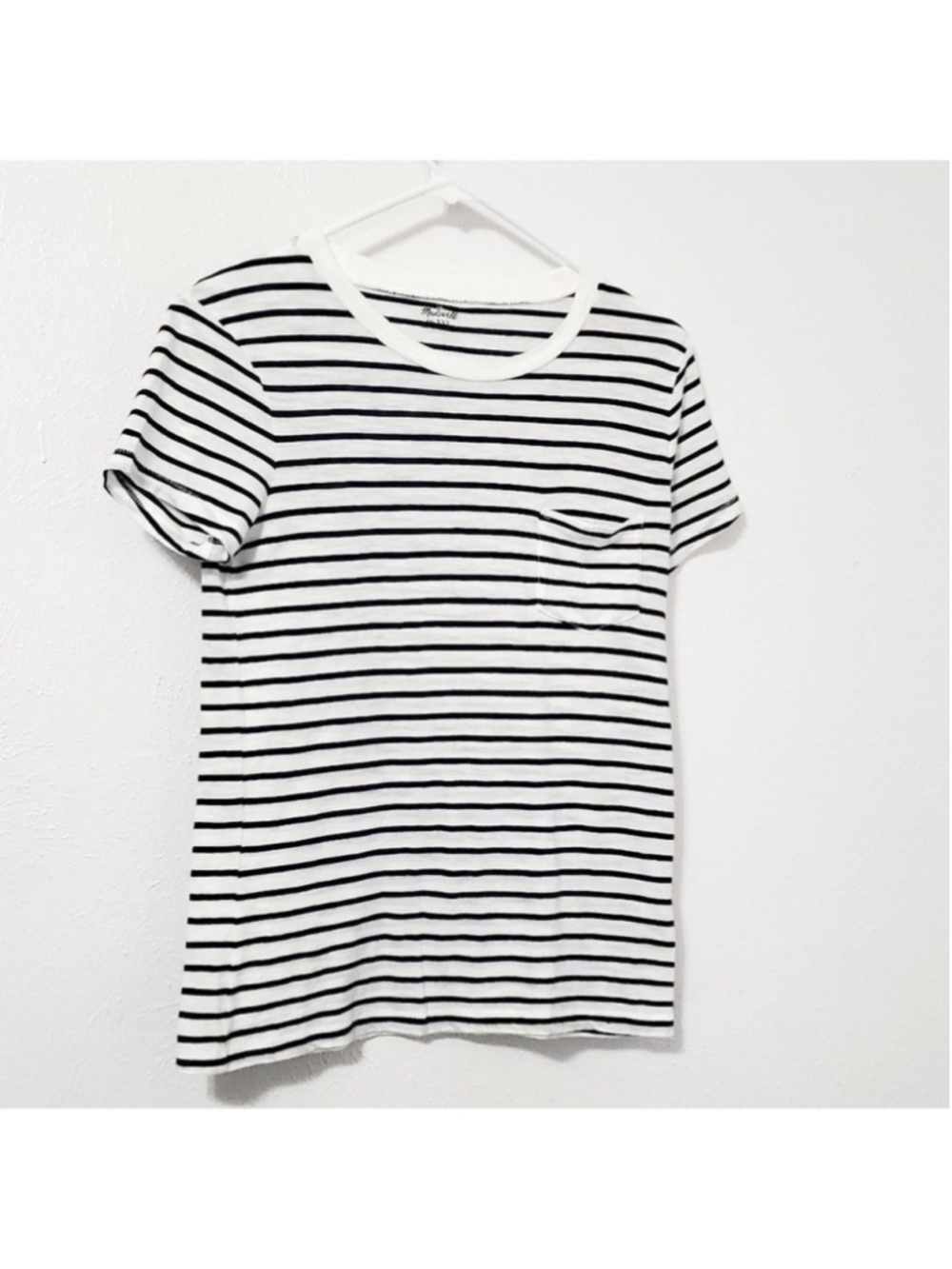 Madewell Pocket Tee Shirt Women's Size XXSMALL Black and White Striped Crew Neck